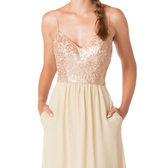 Bari Jay 1705 Champagne Bridesmaid Dress Sequin - Picture 2 of 7